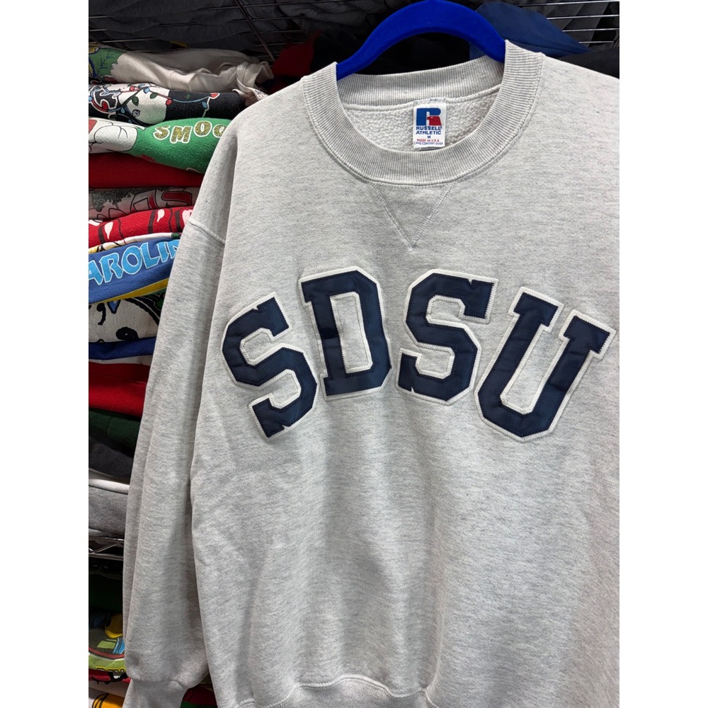 Vintage Russell Athletic SDSU Sweatshirt Mens Medium Gray Made in USA 22x27